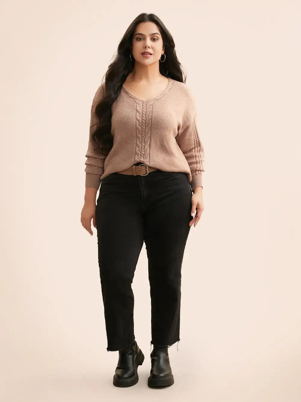 Supersoft Essentials V Neck Cable Knit Pullover
