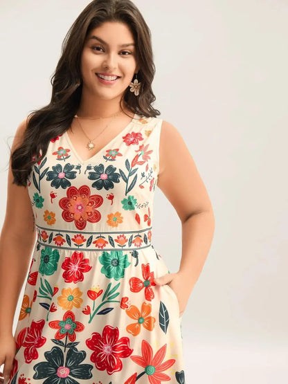 Floral Drama Cinched-Waist Maxi Dress