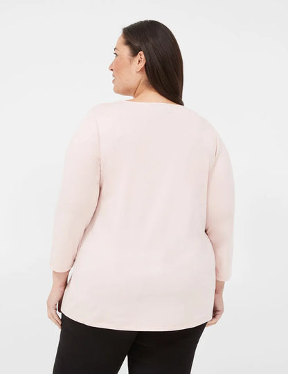 Swing 3/4-Sleeve Pleat-Front Top