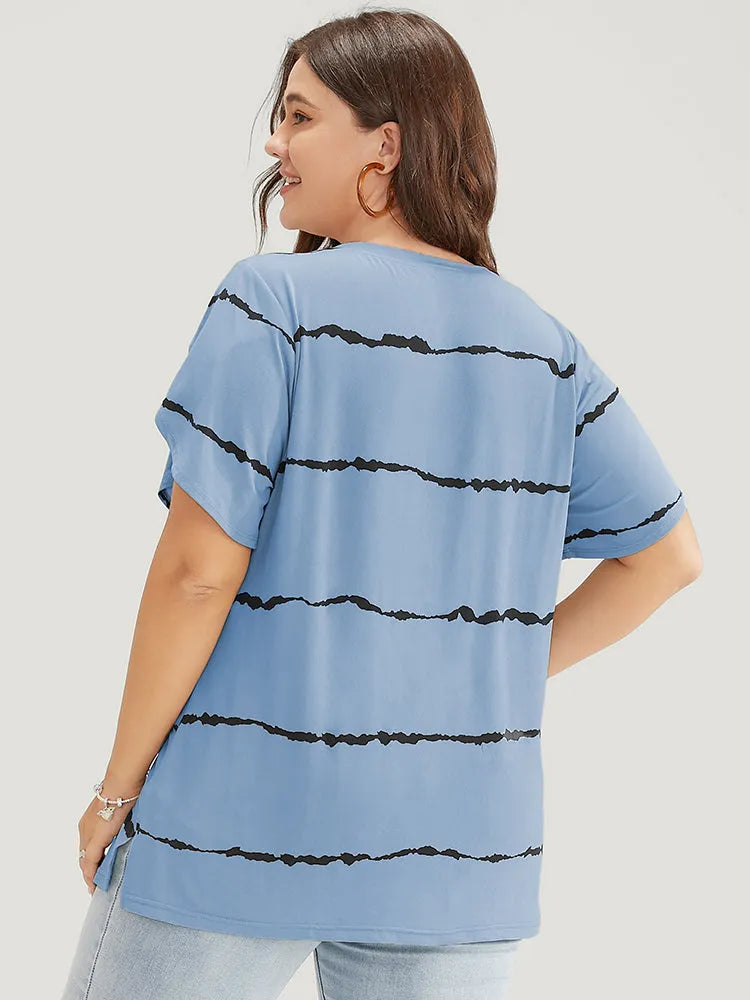 Striped Contrast Petal Sleeve T-shirt