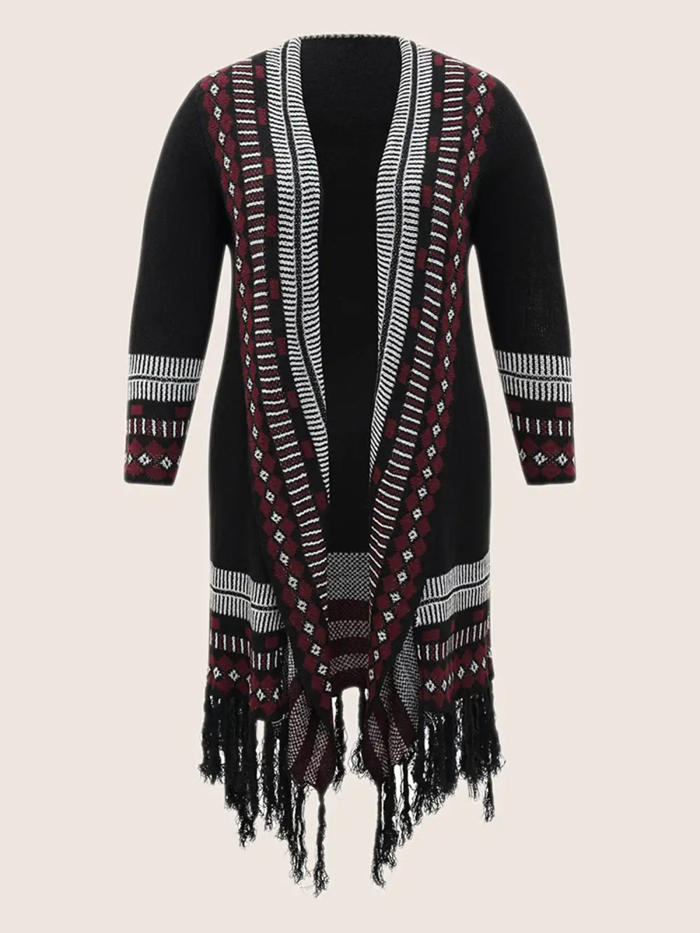 Bandana Print Fringe Trim Maxi Cardigan
