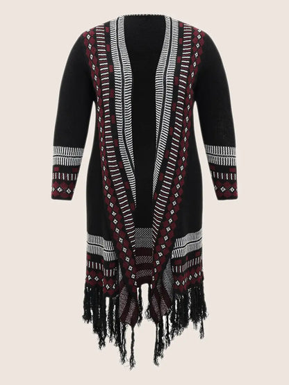 Bandana Print Fringe Trim Maxi Cardigan