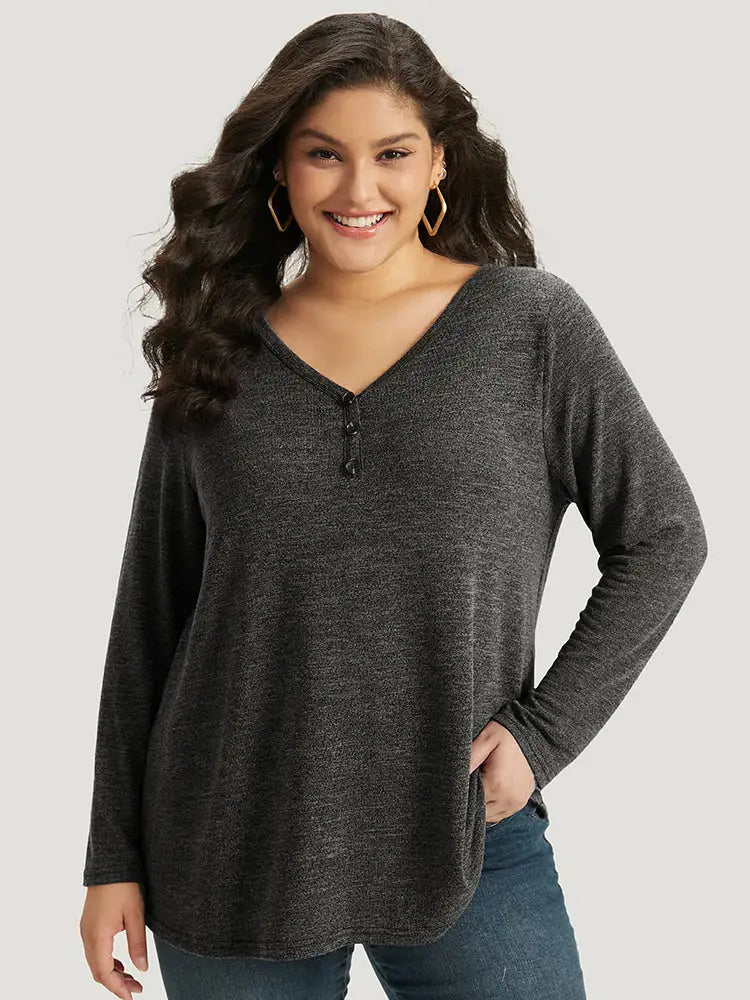 Heather Button Up Long Sleeve T-Shirt