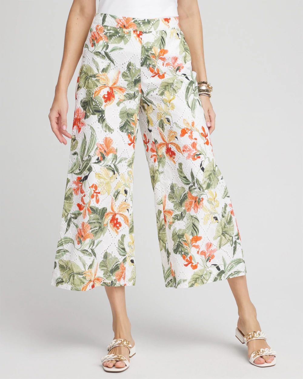 Floral Eyelet Culotte Pants