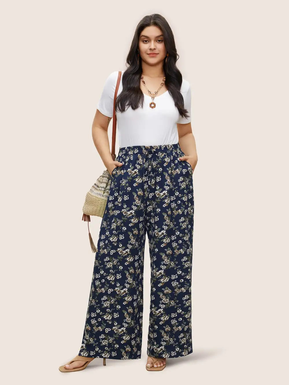 Ditsy Floral Ties Split Hem Wide Leg Pants