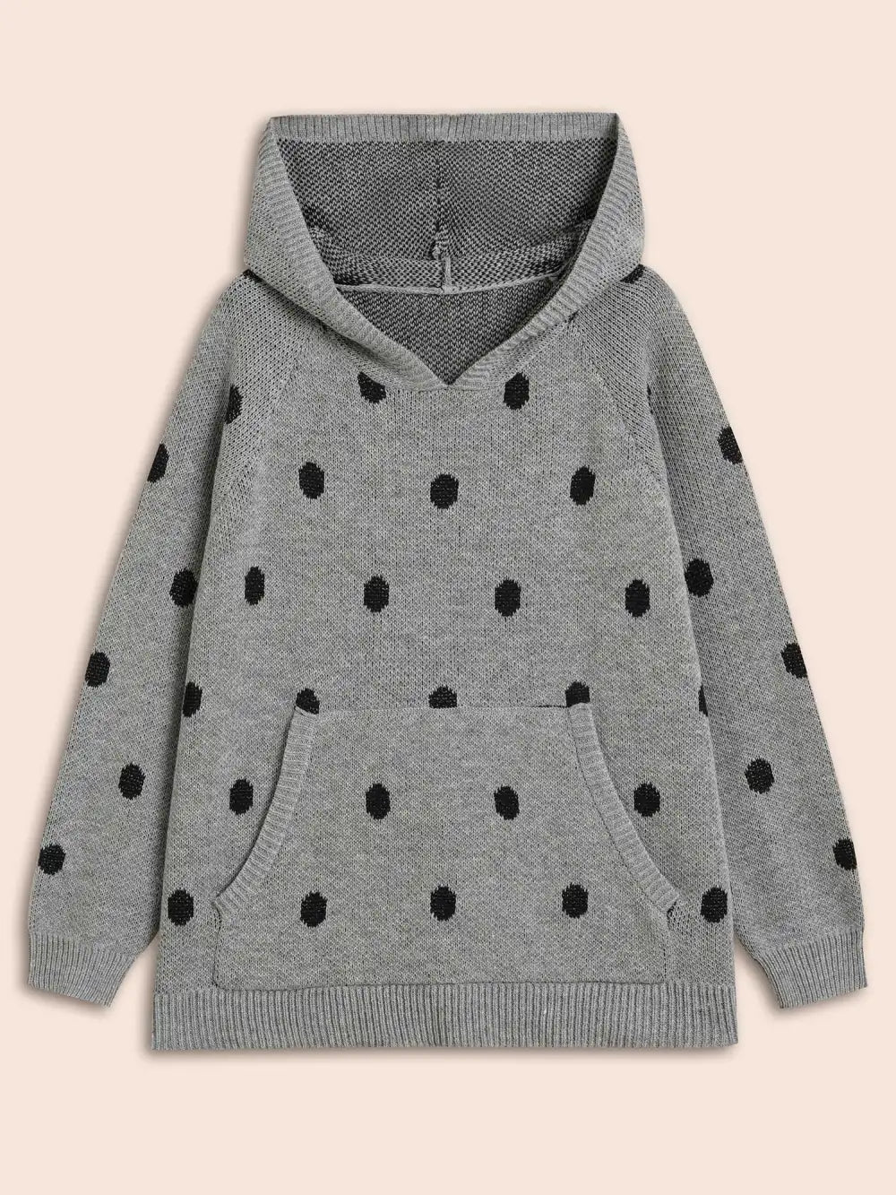 Polka Dot Hooded Patch Pocket Pullover