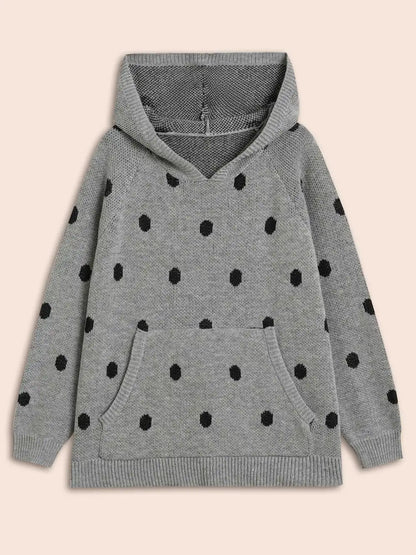 Polka Dot Hooded Patch Pocket Pullover