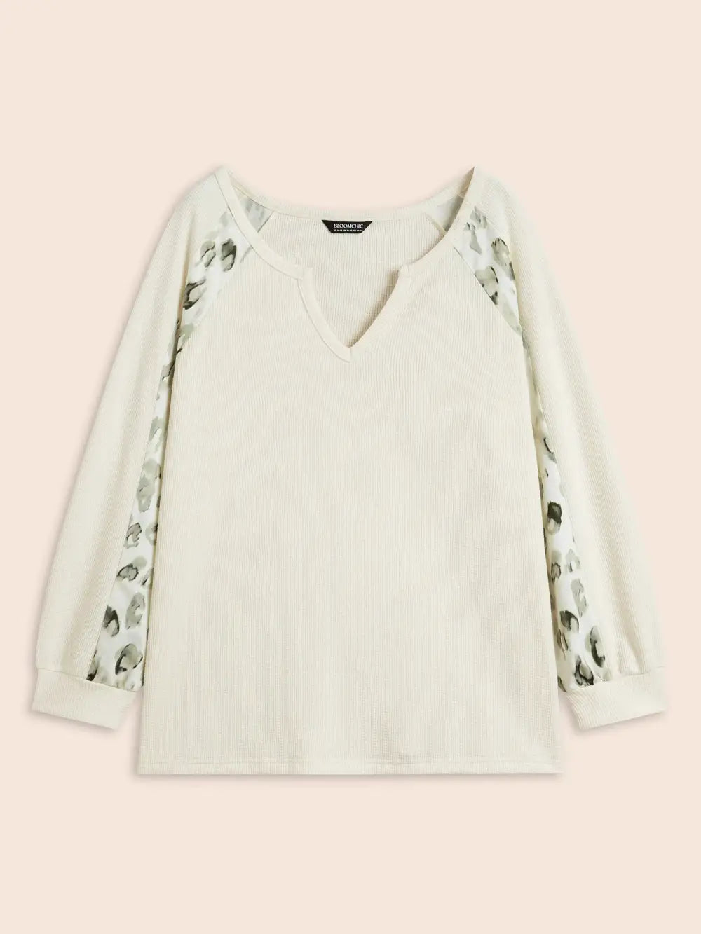 Waffle Knit Patchwork Leopard Print Sweatshirt