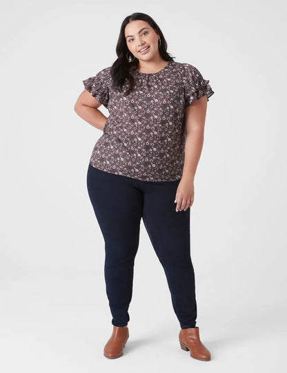 Flutter-Sleeve Crew-Neck Top
