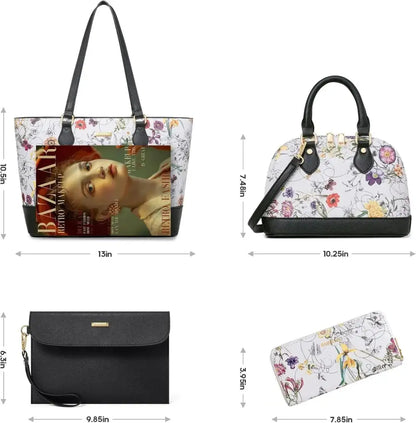 4PCS Women Fashion Handbags Purses Wallet Tote Shoulder Bags