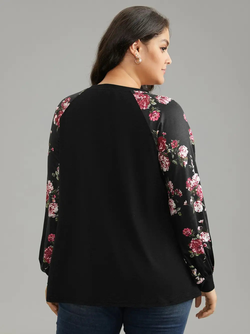 Floral Patchwork Crew Neck Raglan Sleeve T-Shirt