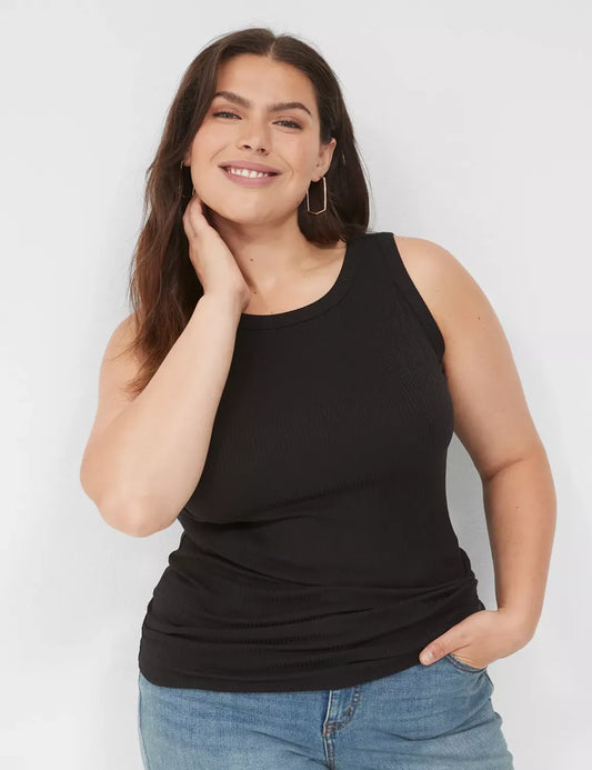 Fitted High-Neck Ribbed Tank