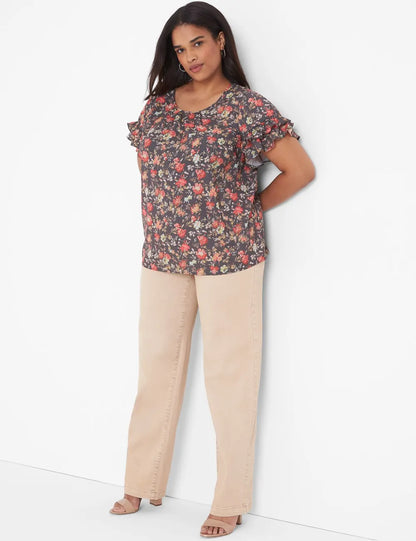 Flutter-Sleeve Crew-Neck Top