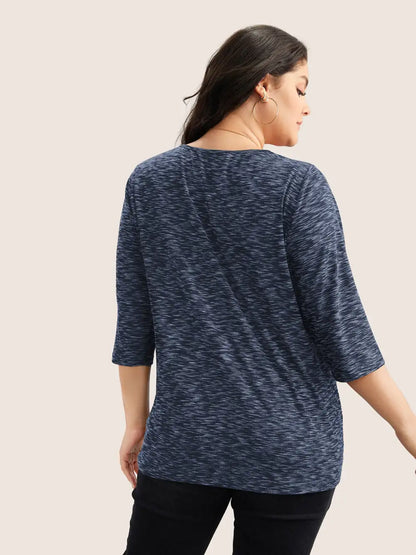 Heather Pleated Button Detail T-Shirt