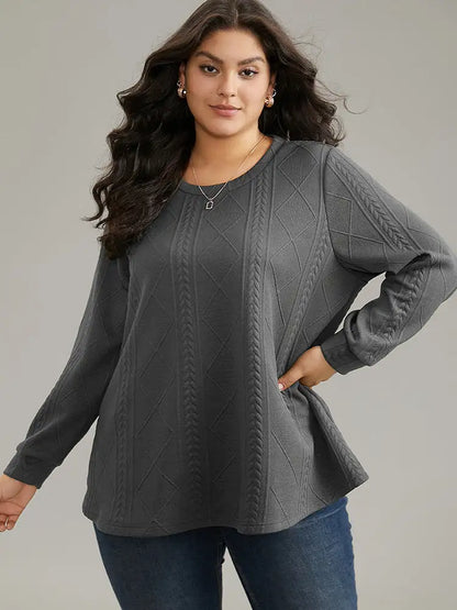 Plain Textured Round Neck Sweatshirt