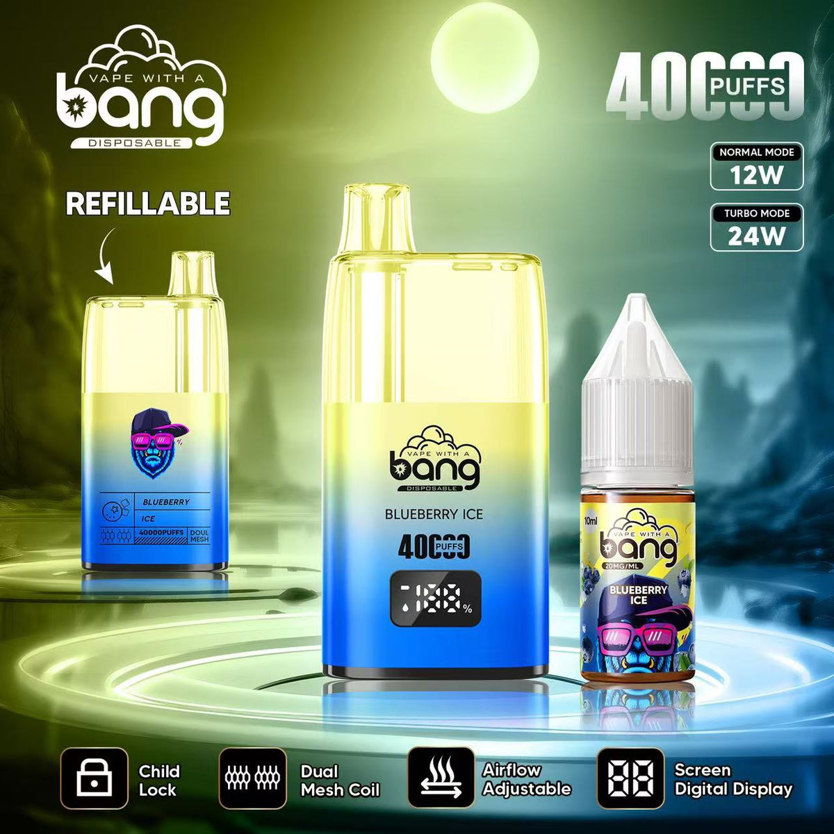 Bang 40000 40K Puffs LED Digital Display Screen Refillable Oil Vape