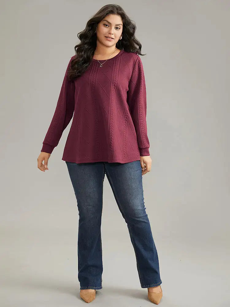 Plain Textured Round Neck Sweatshirt