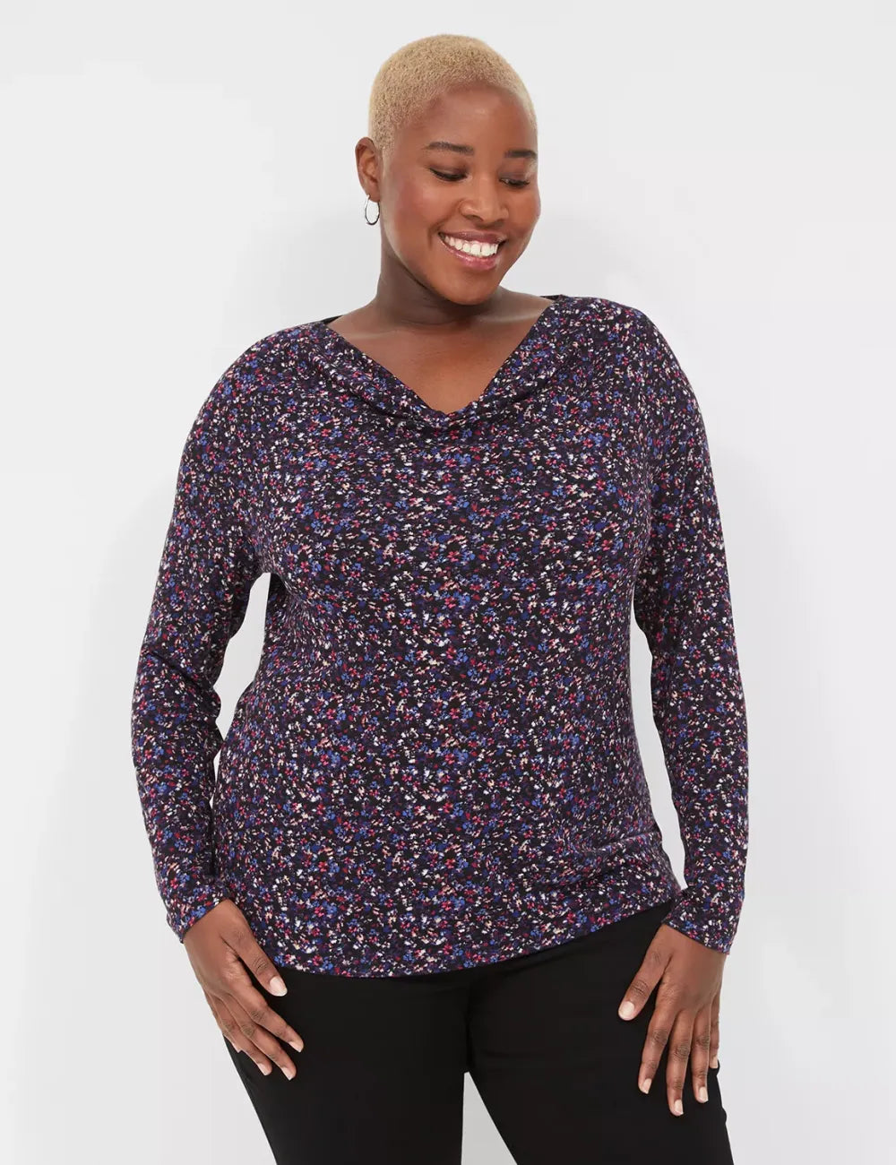 Long-Sleeve Drape-Neck Top