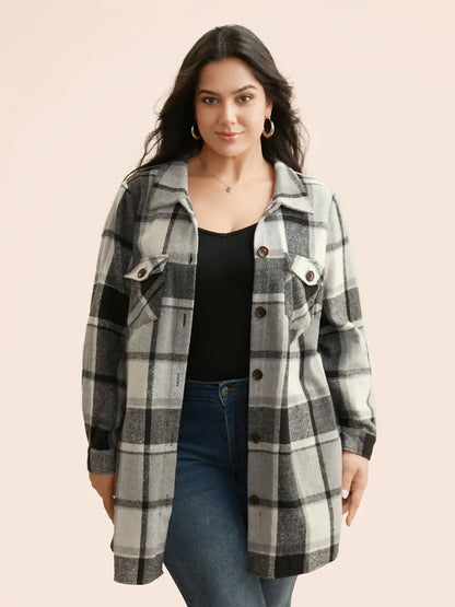 Halloween Plaid Chest Pockets Long Jacket