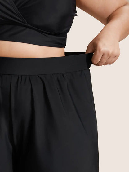 Solid Gathered High Rise Pocket Swim Bottom