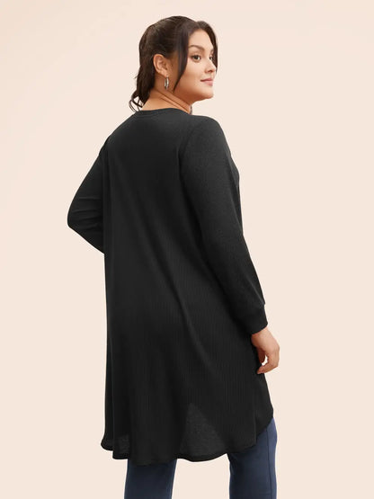 Solid Waffle Knit Overlap Hem T-Shirt