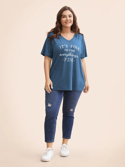 Letter Print V Neck T-Shirt