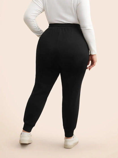 Plain Drawstring Medium Stretch Pants