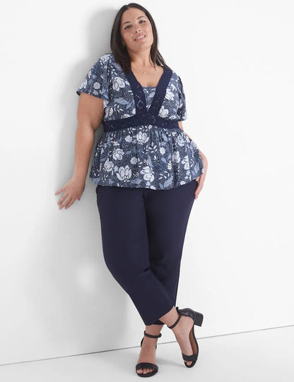 Classic V-Neck Trimmed Babydoll Top