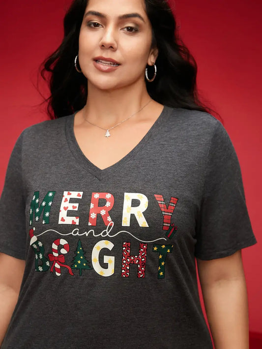 Merry & Bright Slogan Slim-Fit Tee
