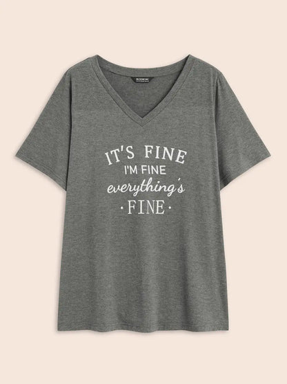 Letter Print V Neck T-Shirt