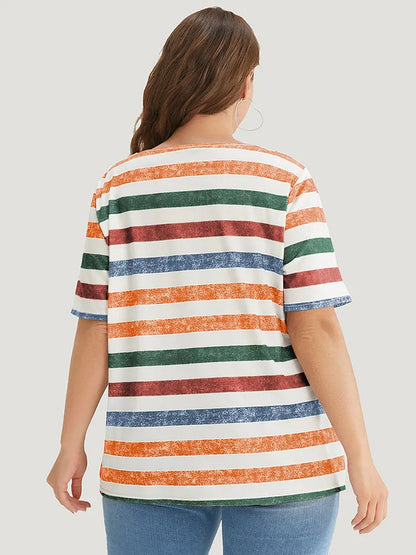 Striped Contrast V Neck T-shirt