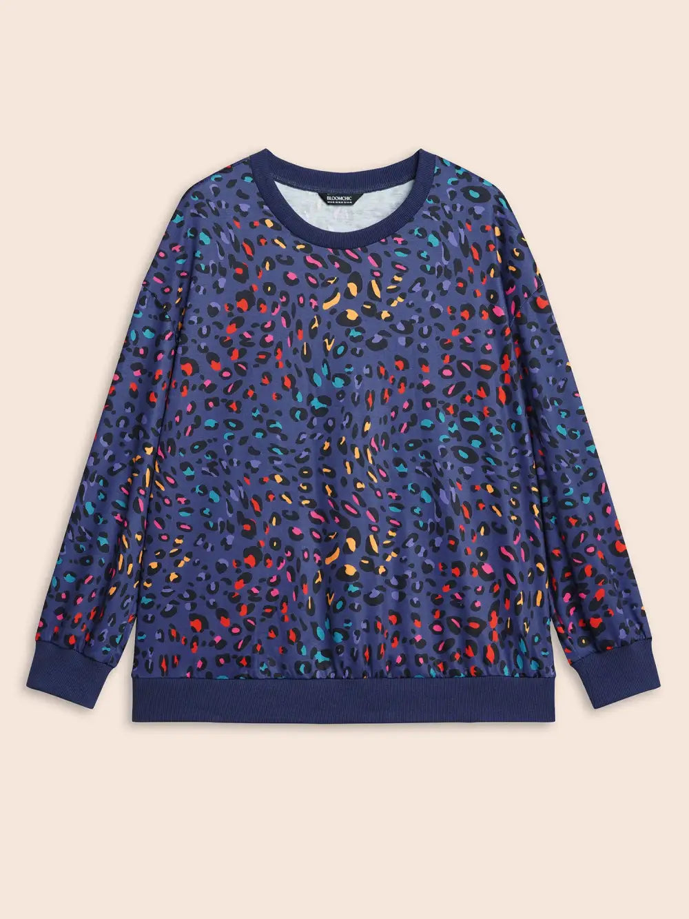 Round Neck Color Leopard Print Sweatshirt