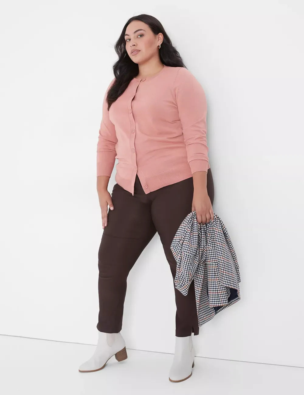 Crew-Neck Button-Front Cardigan