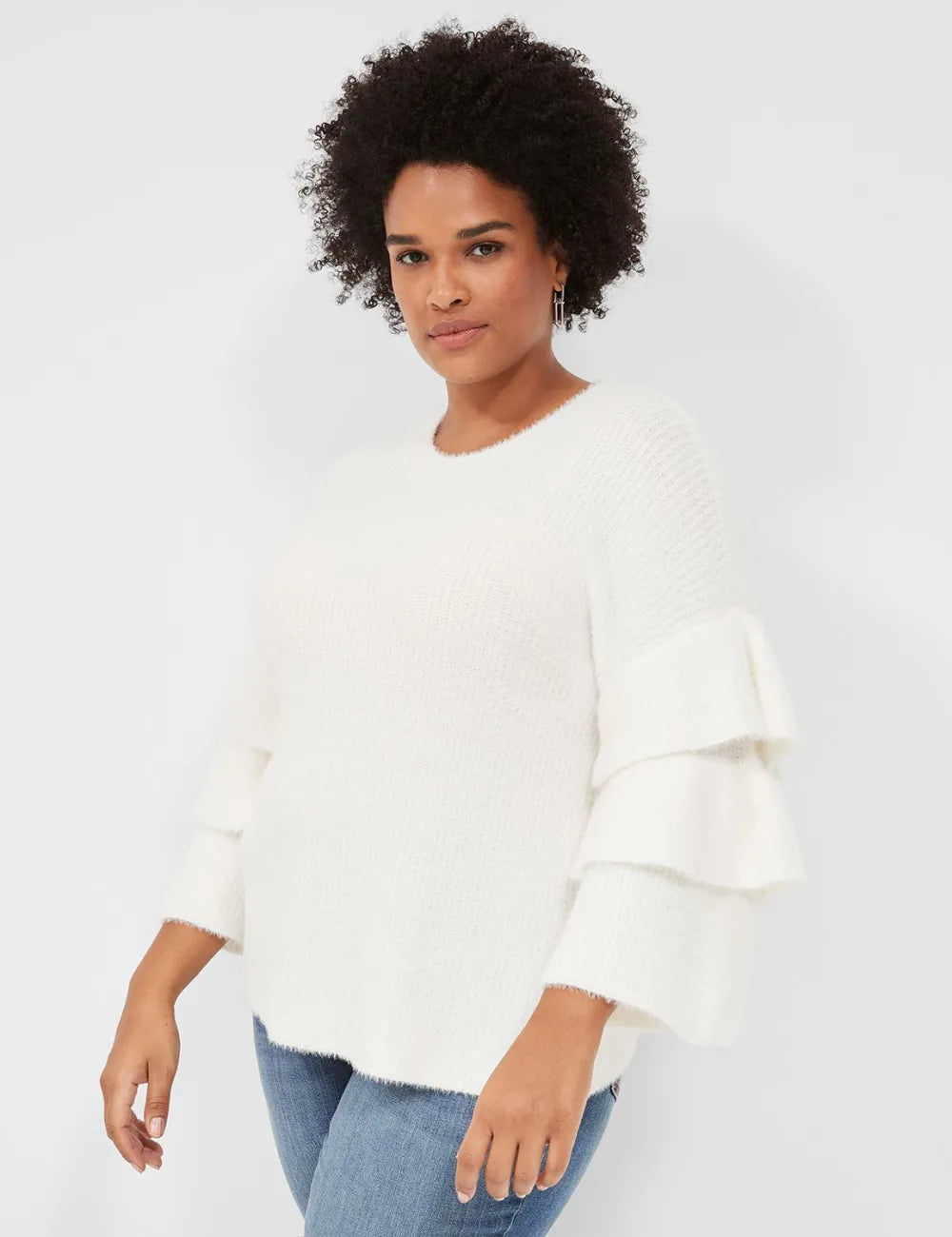 Crew-Neck Tiered-Sleeve Sweater