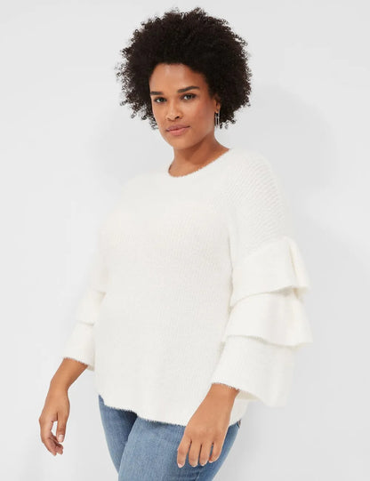 Crew-Neck Tiered-Sleeve Sweater