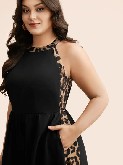 Leopard Print Patchwork Sleeveless Jumpsuit