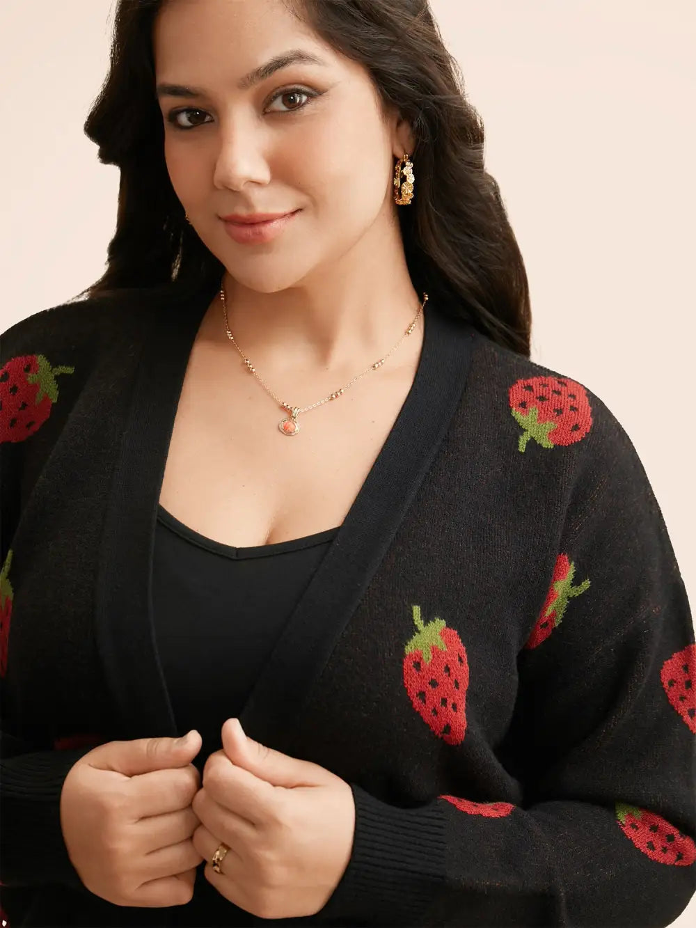 Strawberry Jacquard Patch Pocket Cardigan