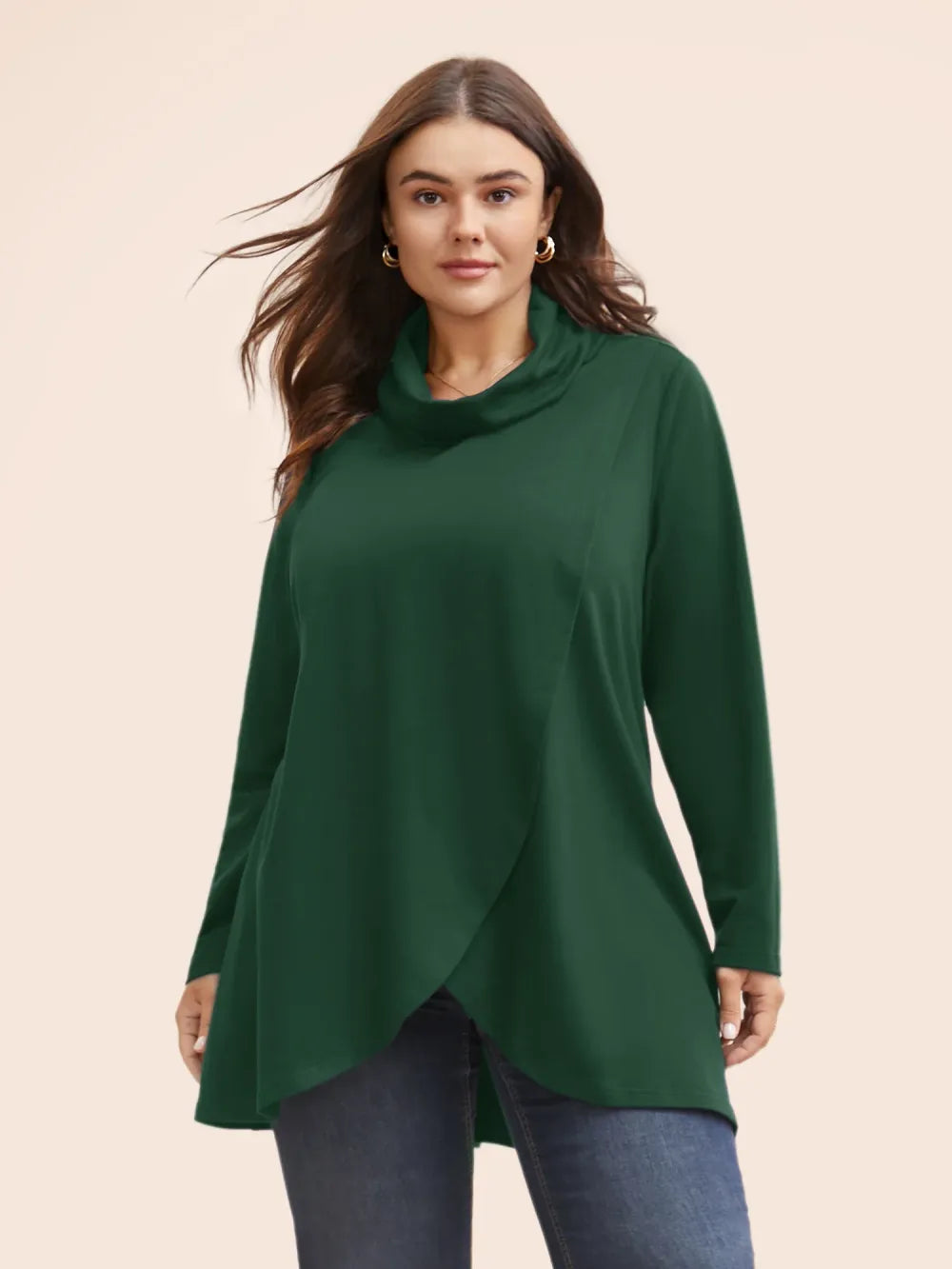 Plain Wrap Hem Turtleneck Sweatshirt