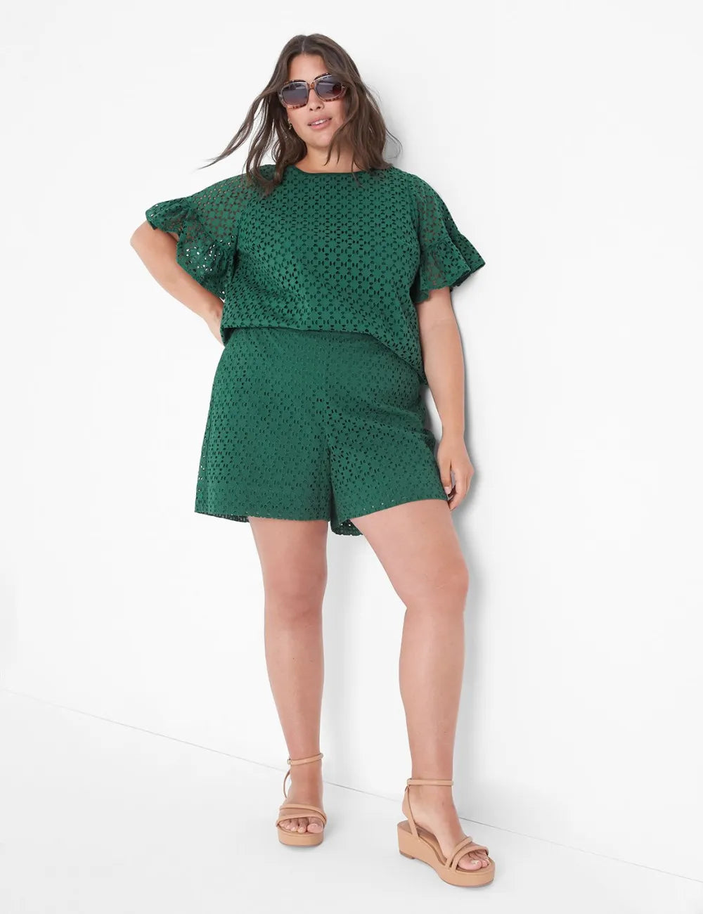 Crop Short-Sleeve Eyelet Top