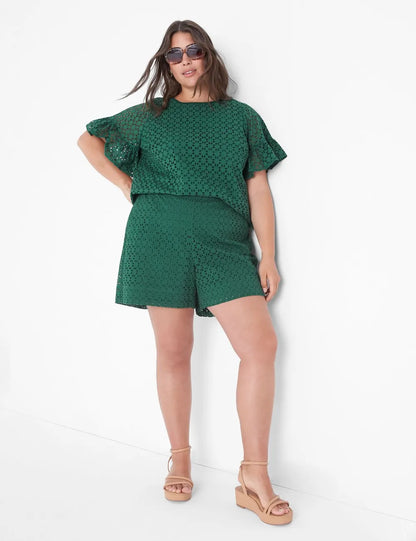 Crop Short-Sleeve Eyelet Top