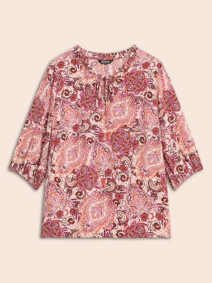 Bandana Frill Trim Tie Knot Blouse