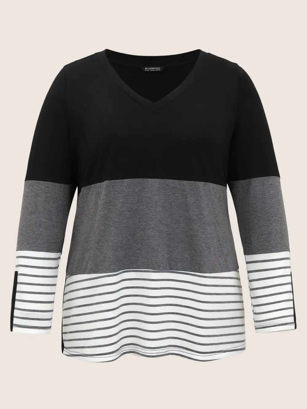Colorblock Contrast Striped V Neck T-Shirt