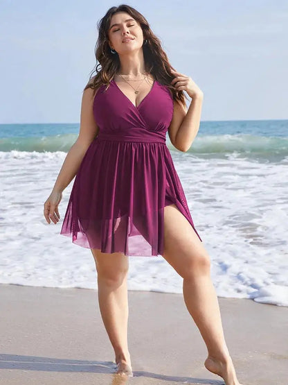 Sculpt Waist Ruched Split Hem Swim Dress