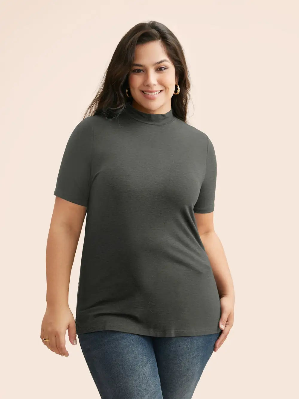 Supersoft Essentials Solid Mock Neck T-Shirt