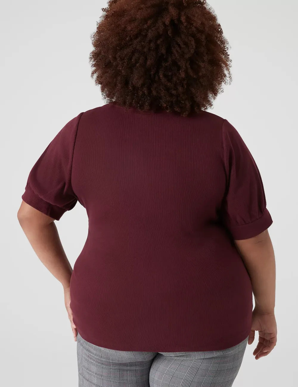Elbow Puff-Sleeve Henley Rib Tee