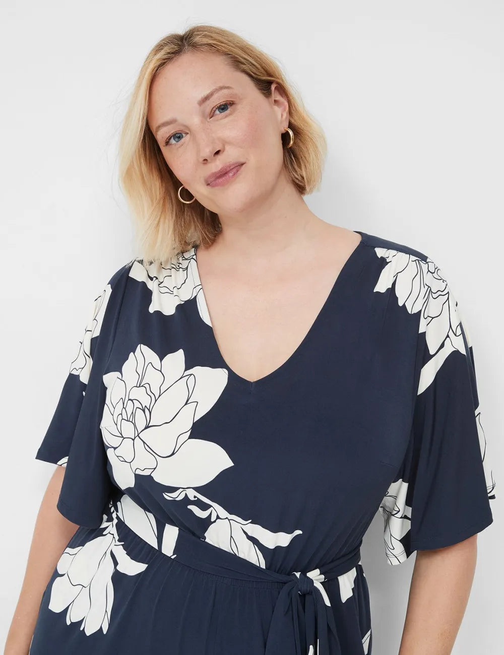 Flutter-Sleeve V-Neck Wide Leg Jumpsuit