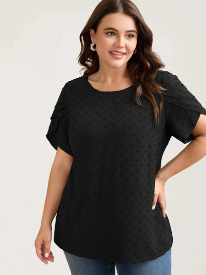 Textured Color Contrast Petal Sleeve Blouse