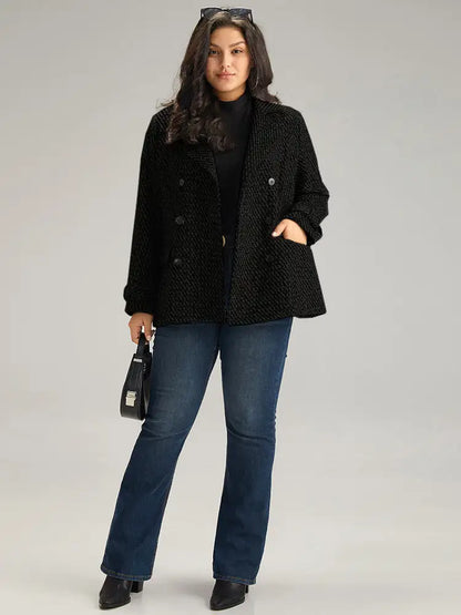 Tweed Lapel Collar Button Up Pocket Coat