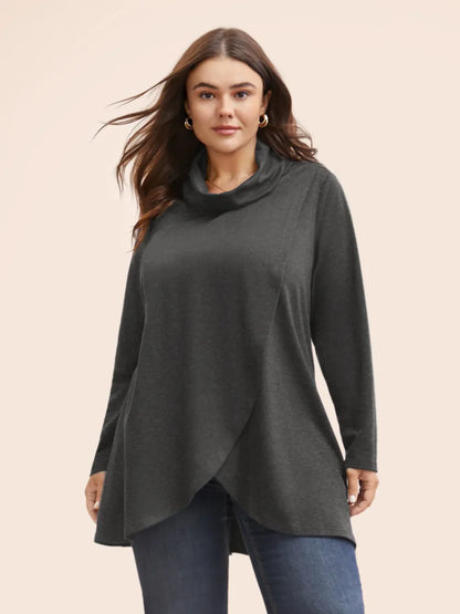 Plain Wrap Hem Turtleneck Sweatshirt