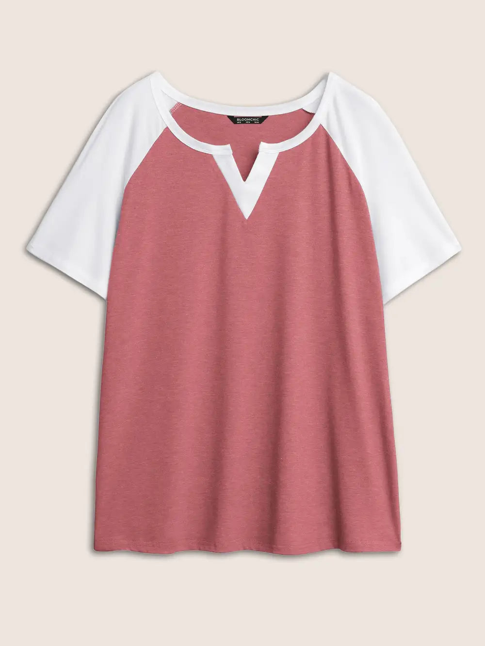 Colorblock Contrast Notched Raglan Sleeve T-Shirt